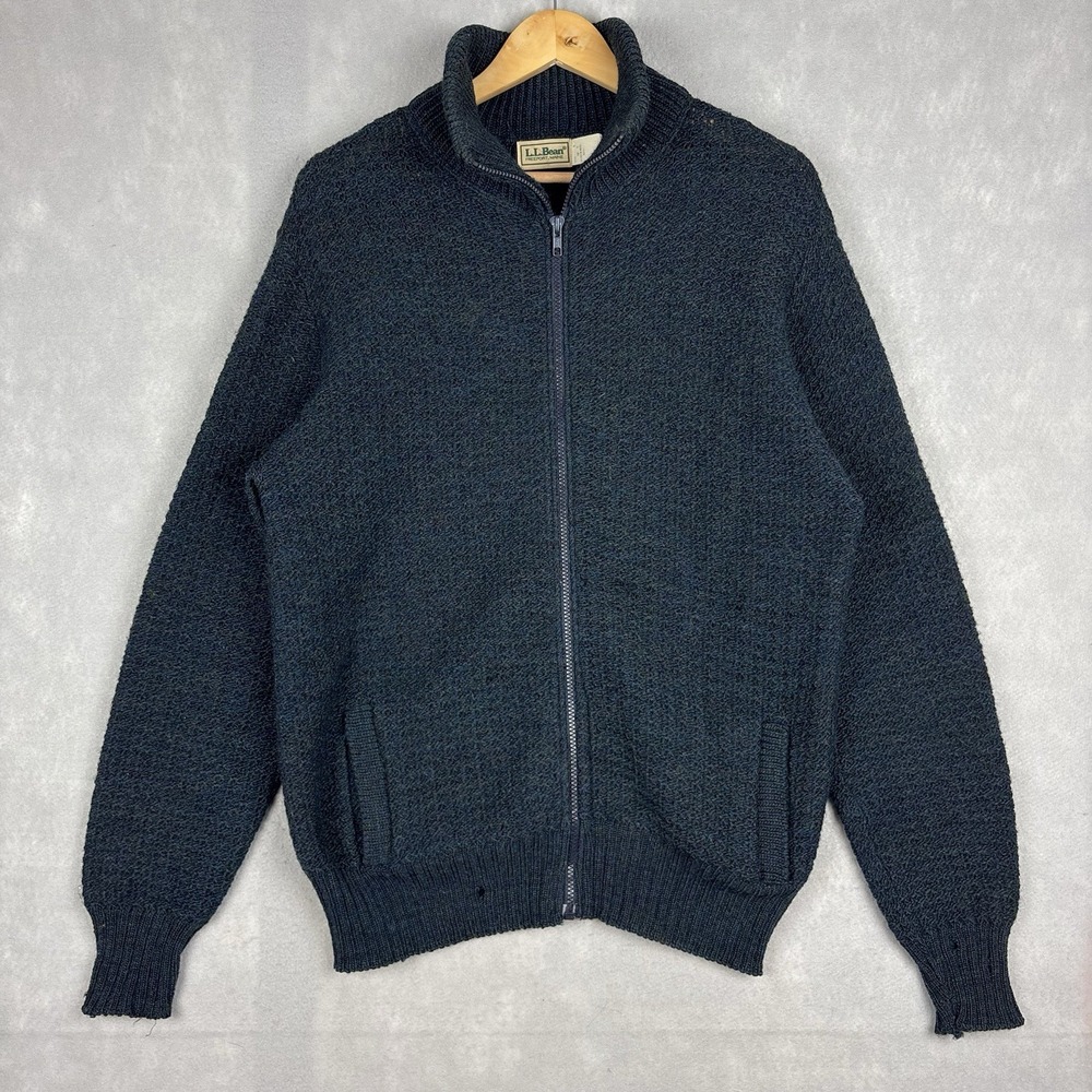 Vintage LL Bean Wool Sweater Men’s Medium Blue Chunky Knit Made In USA 70s 80s